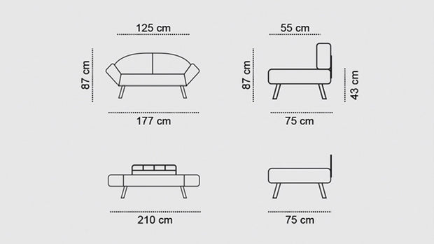 Schlafsofa 2-Sitzer mit Stoff, Genzo Schwarz (5)