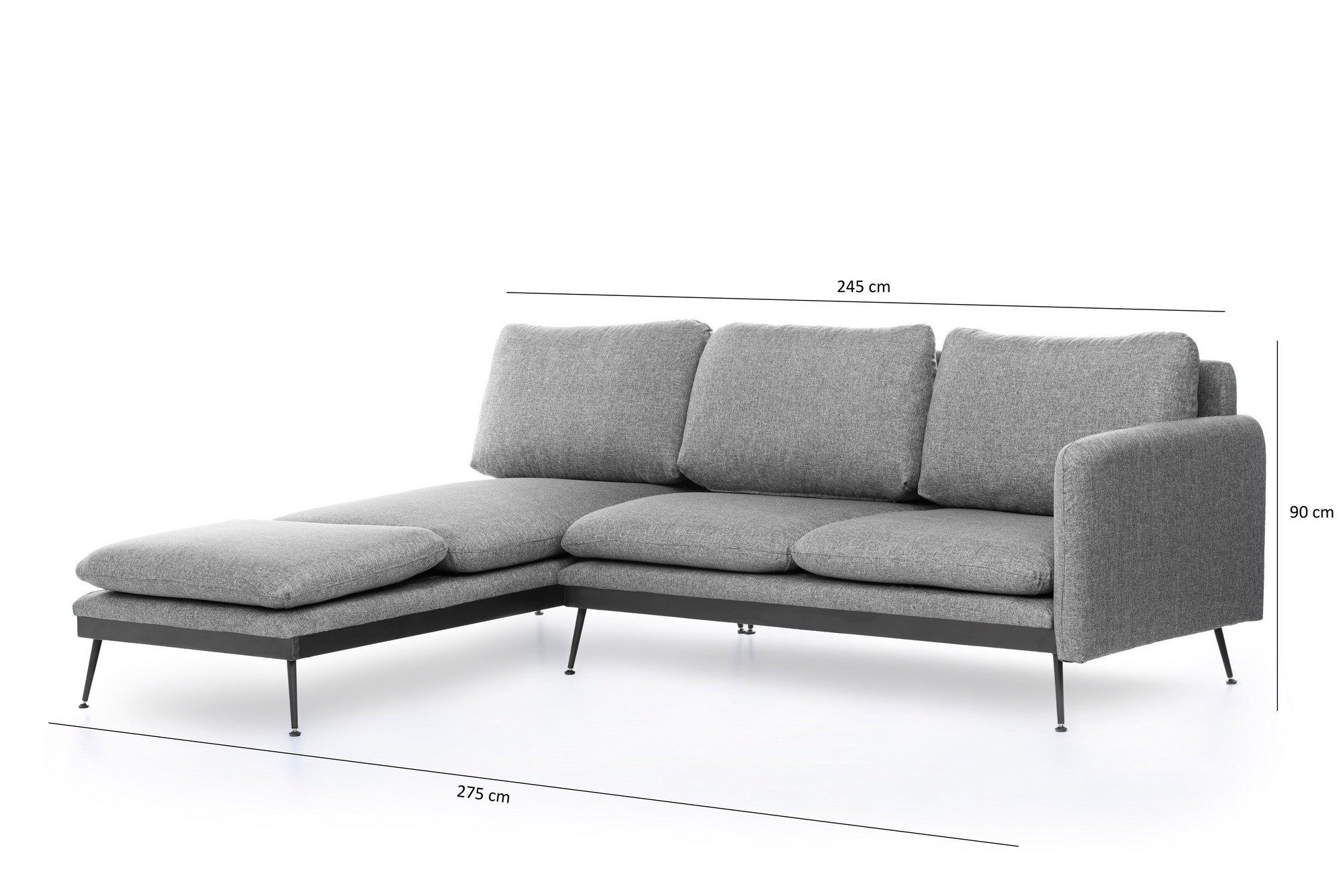 Ecksofa mit Chaiselongue Links, 3-Sitzer, aus Stoff, Reya Grau (3)