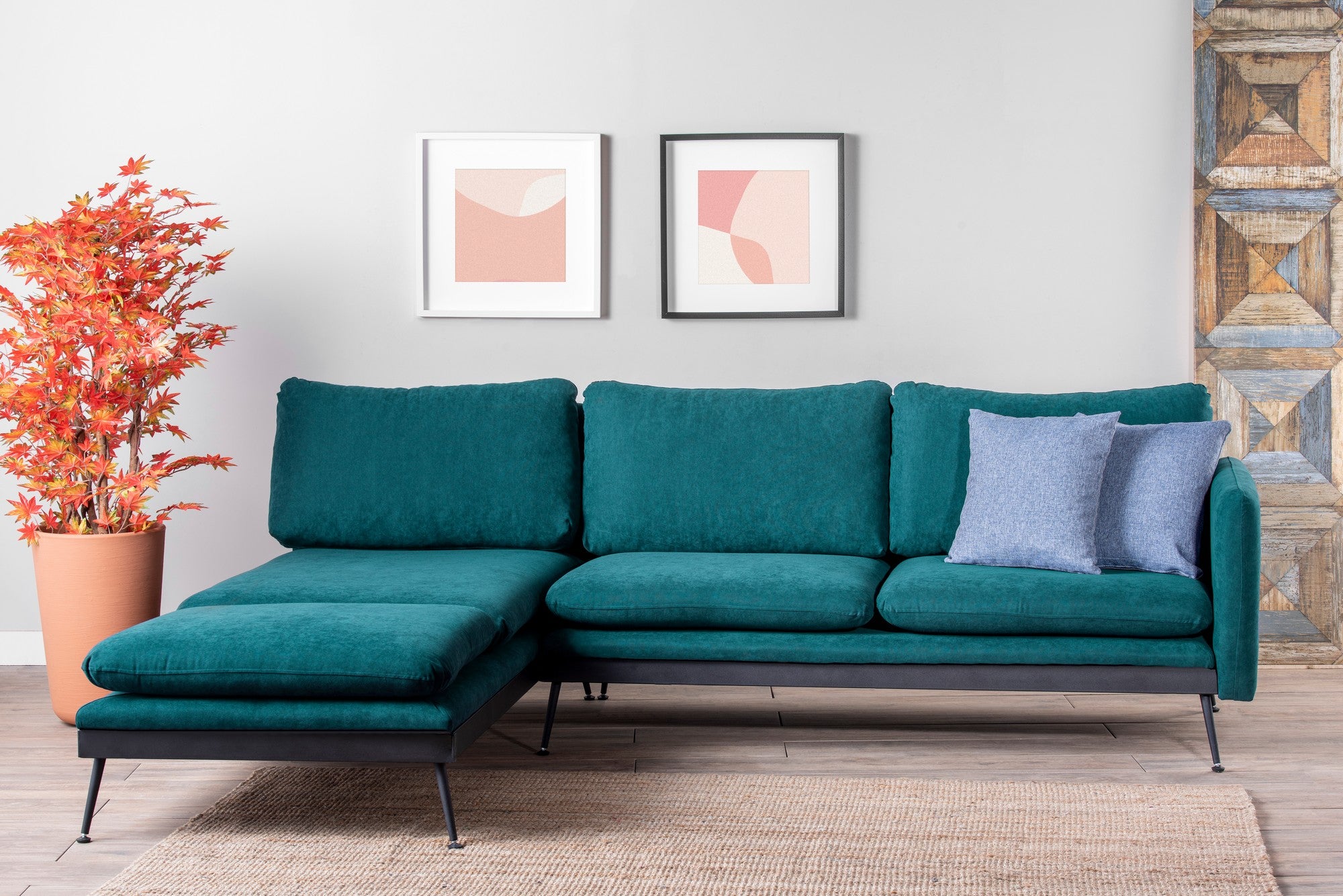 Ecksofa mit Chaiselongue Links, 3-Sitzer, aus Stoff, Reya Grün