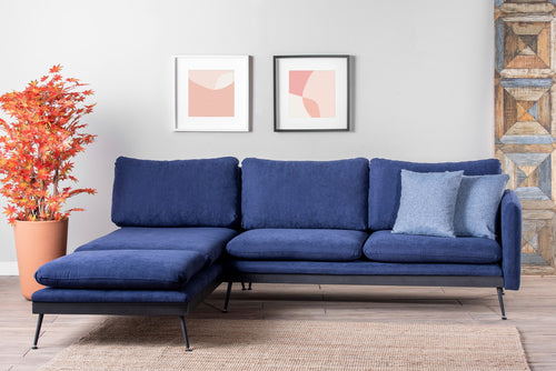 Ecksofa mit Chaiselongue Links, 3-Sitzer, aus Stoff, Reya Blau