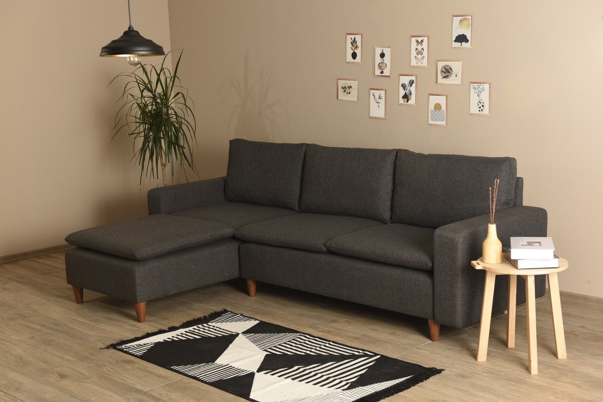 Ecksofa Schlaffunktion mit Chaiselongue Links, 2-Sitzer, aus Stoff, Lungo Grau (2)