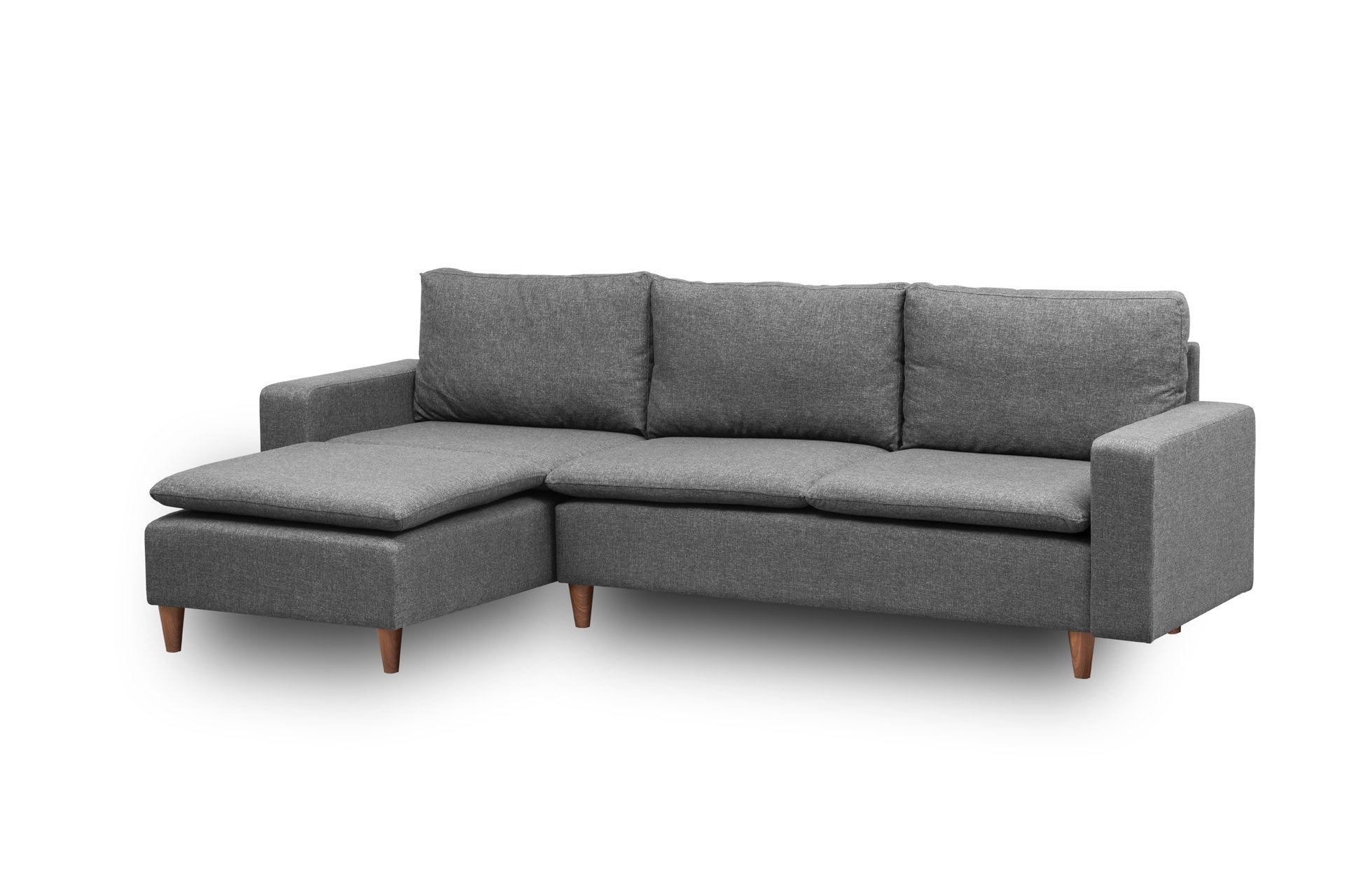 Ecksofa Schlaffunktion mit Chaiselongue Links, 2-Sitzer, aus Stoff, Lungo Grau (6)