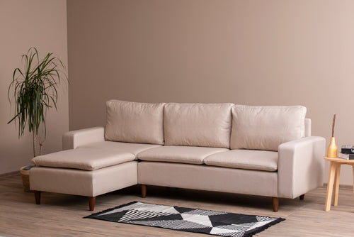 Ecksofa Schlaffunktion mit Chaiselongue Links, 2-Sitzer, aus Stoff, Lungo Creme (1)