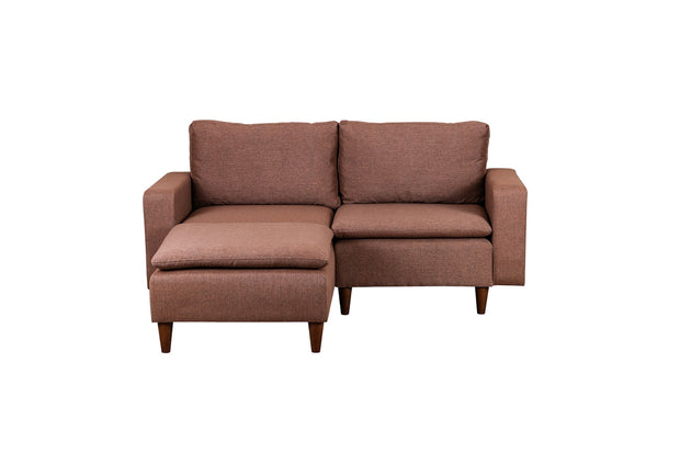 Ecksofa Schlaffunktion mit Chaiselongue Links, 3-Sitzer, aus Stoff, Lungo Mini Braun (4)