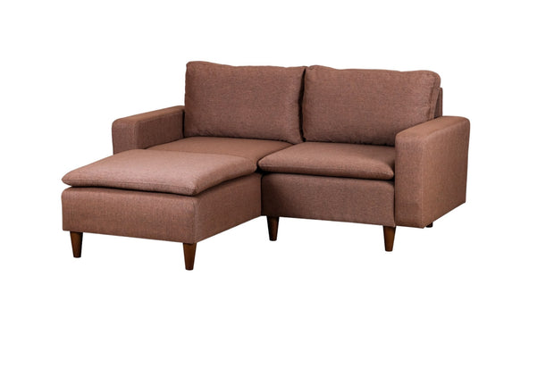 Ecksofa Schlaffunktion mit Chaiselongue Links, 3-Sitzer, aus Stoff, Lungo Mini Braun (5)