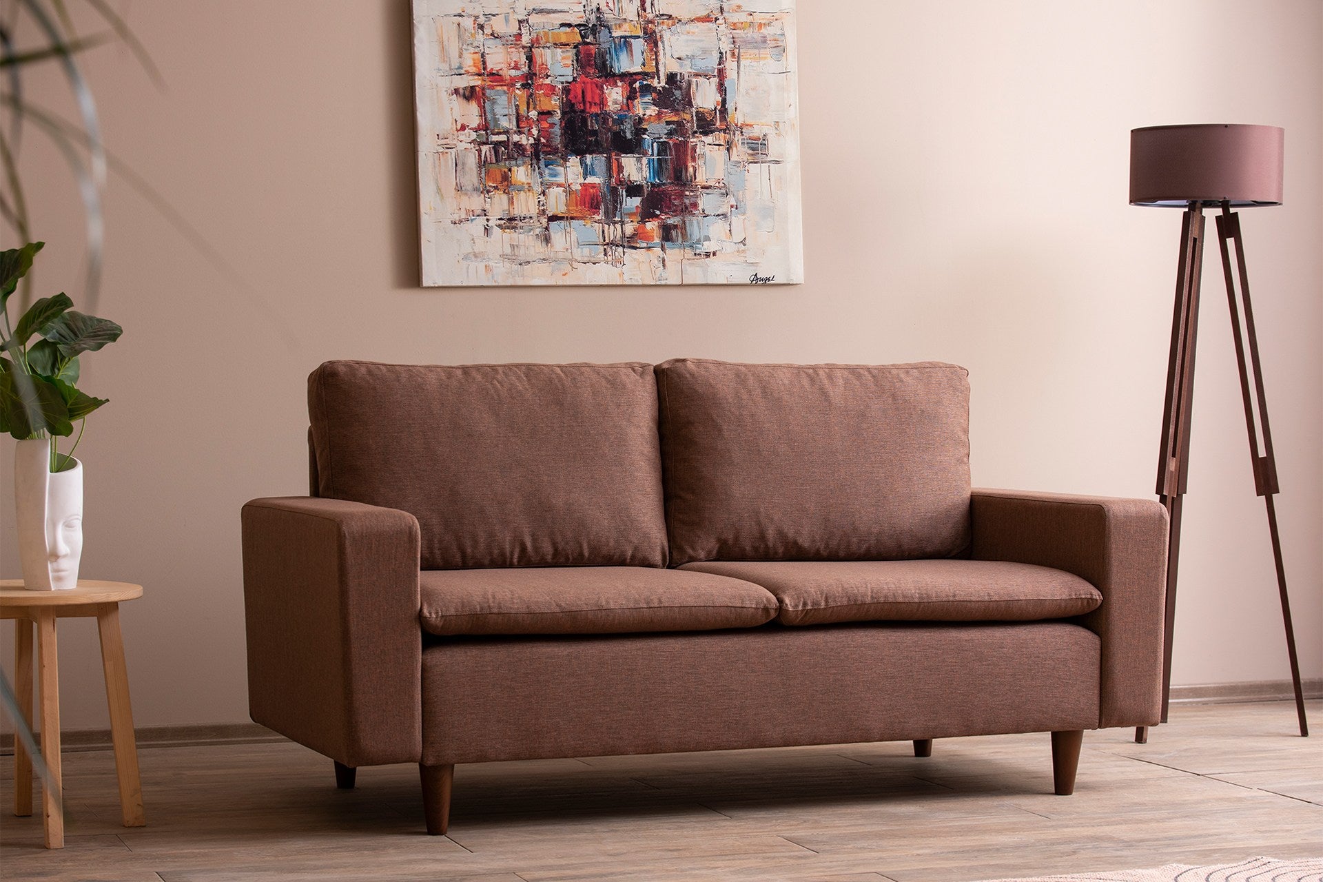 Sofa 2-Sitzer mit Stoff, Lungo Braun (1)