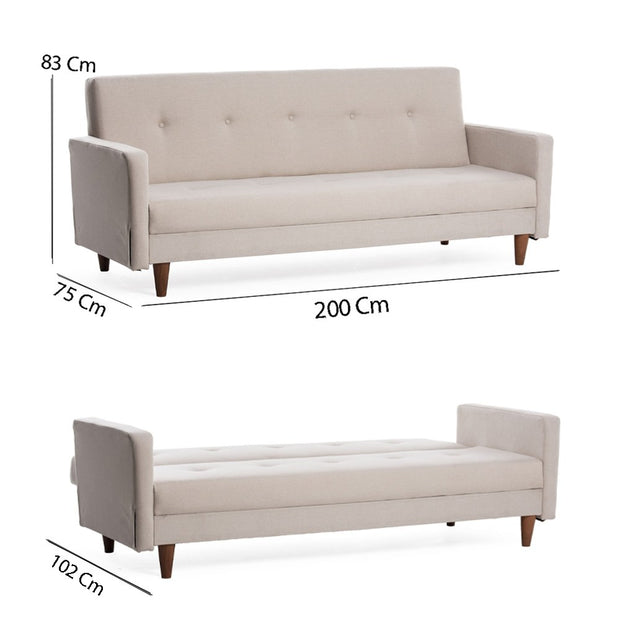 Schlafsofa 3-Sitzer mit Stoff, Hiko Creme (6)