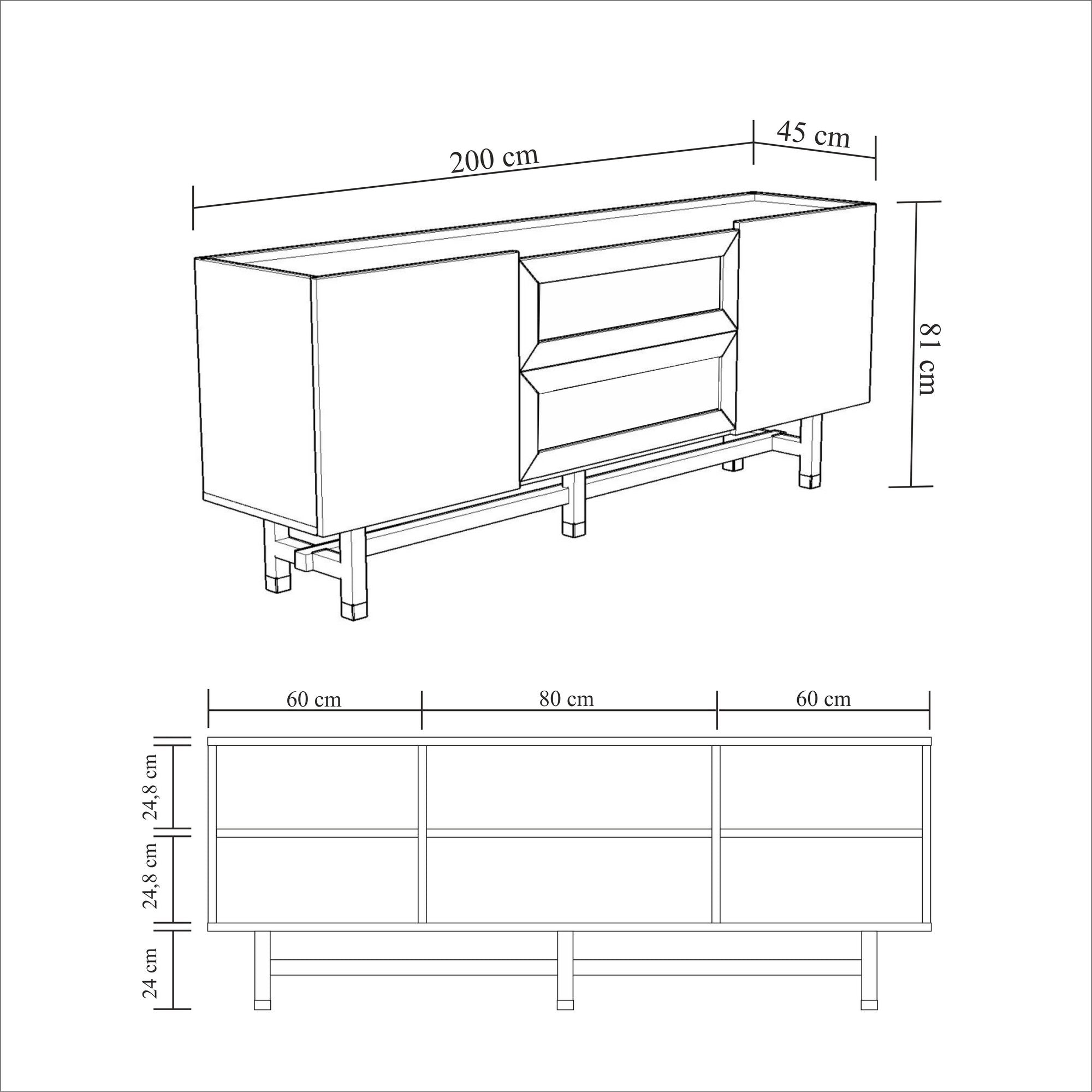 Sideboard mit 2 schubladen und 2 türen, Madison Eiche (11)