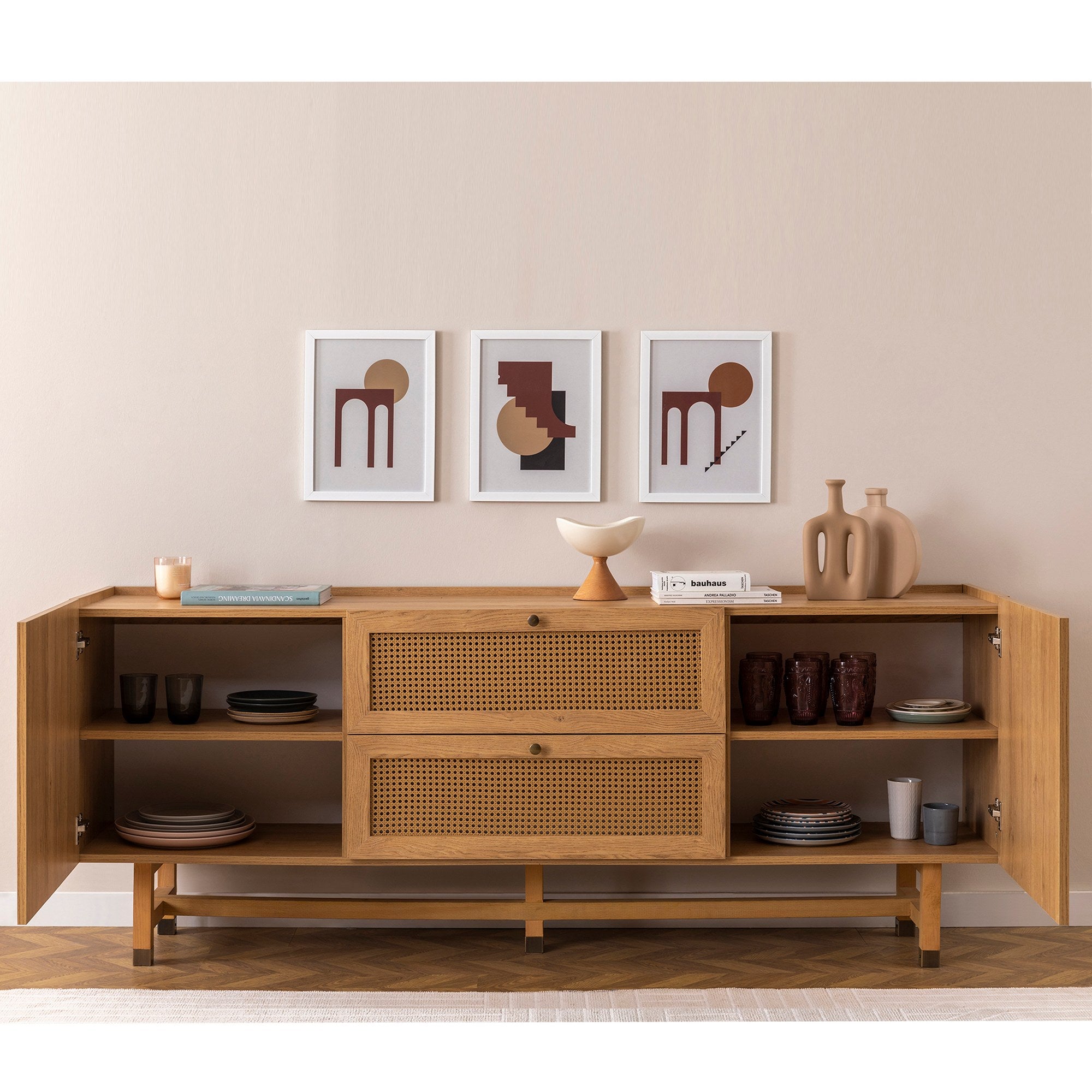 Sideboard mit 2 schubladen und 2 türen, Madison Eiche (1)