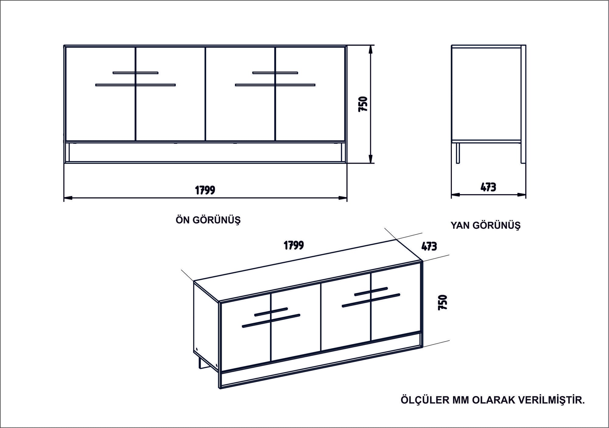 Sideboard mit 4 türen, Polka Schwarz (4)