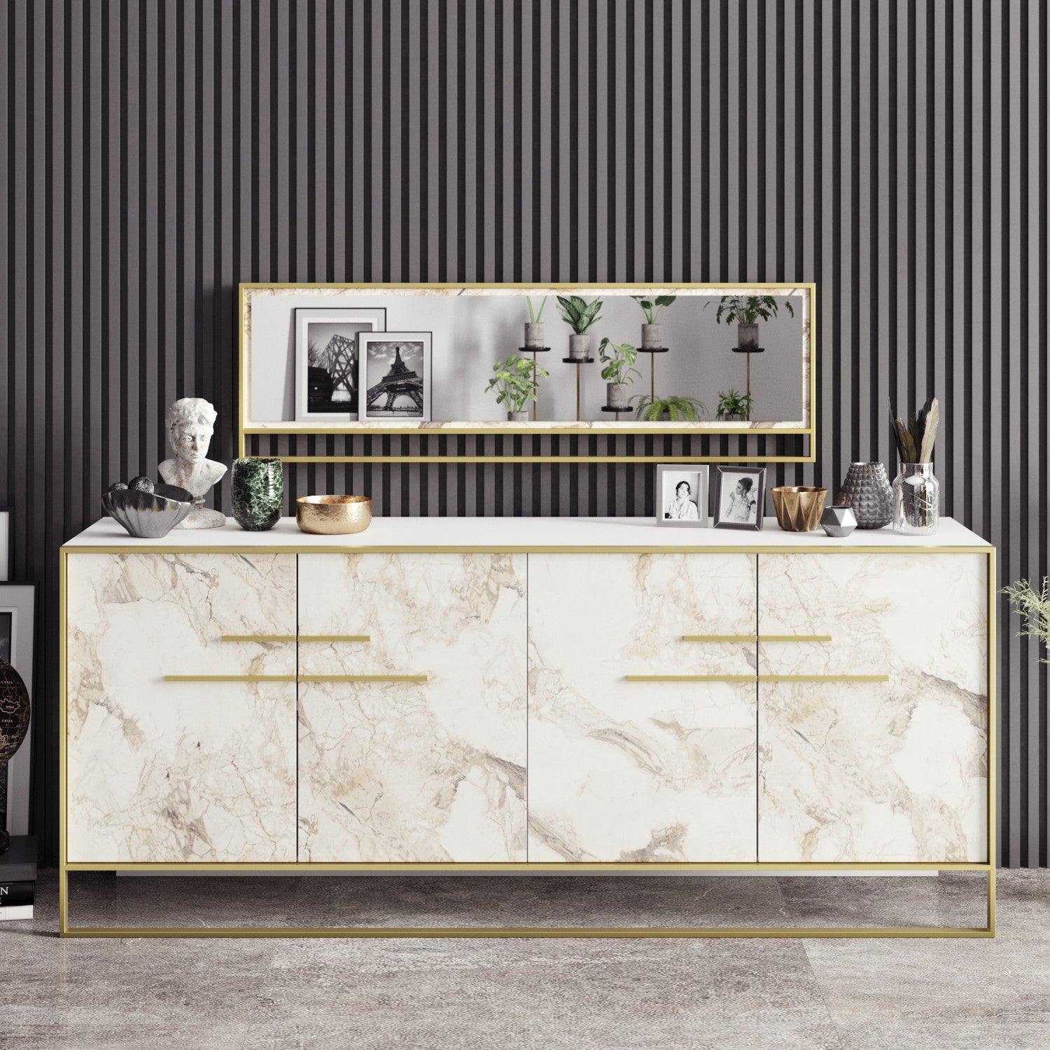 Sideboard mit 4 türen, Polka Aynalı Weiß (1)