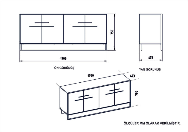 Sideboard mit 4 türen, Polka Aynalı Weiß (4)