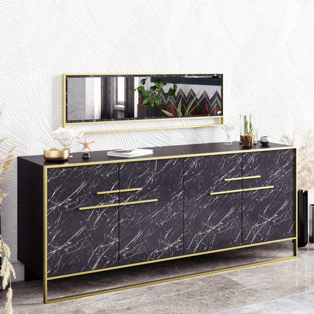 Sideboard mit 4 türen, Polka Aynalı Schwarz