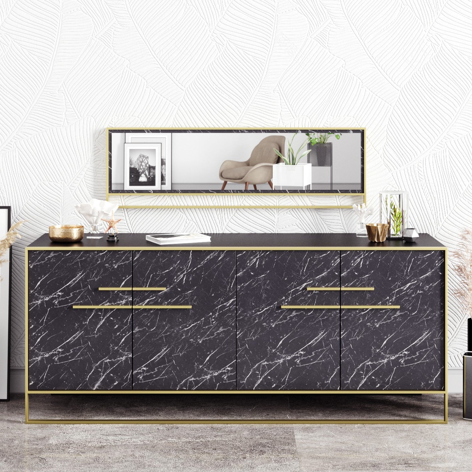 Sideboard mit 4 türen, Polka Aynalı Schwarz (1)