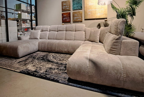 Ecksofa mit Chaiselongue Rechts, 6-Sitzer, aus Stoff, Bulls U Cappuccino (1)