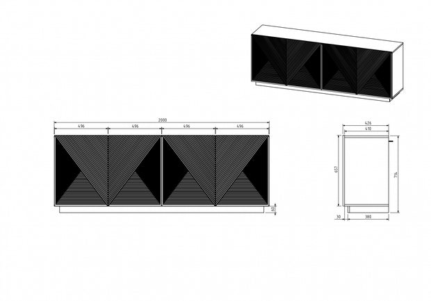 Sideboard mit 4 türen, Asha 200-4D Schwarz Matte (4)