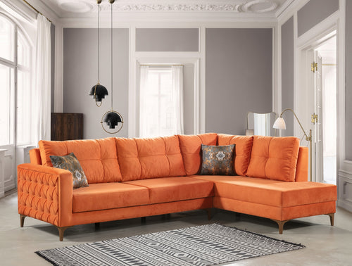 Ecksofa Schlaffunktion mit Chaiselongue Rechts, 3-Sitzer, aus Stoff, Cinar Orange