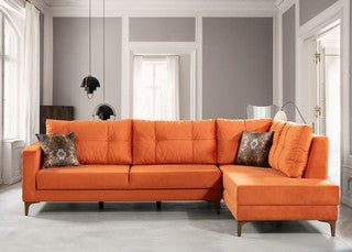 Ecksofa Schlaffunktion mit Chaiselongue Rechts, 3-Sitzer, aus Stoff, Cinar Orange (1)