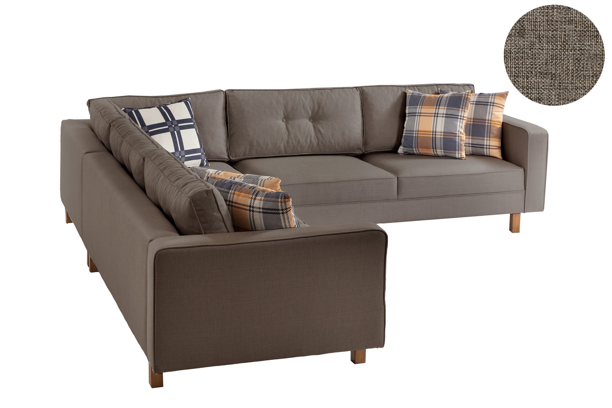 Ecksofa Symmetrisch, 5-Sitzer, aus Samtstoff, Castle Beige (1)