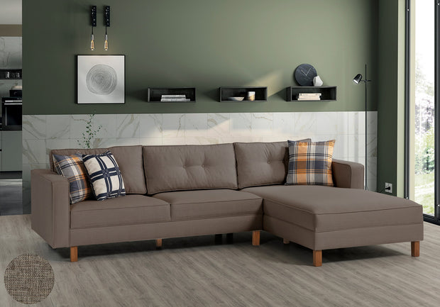 Ecksofa mit Chaiselongue Rechts, 3-Sitzer, aus Samtstoff, Castle Beige (1)