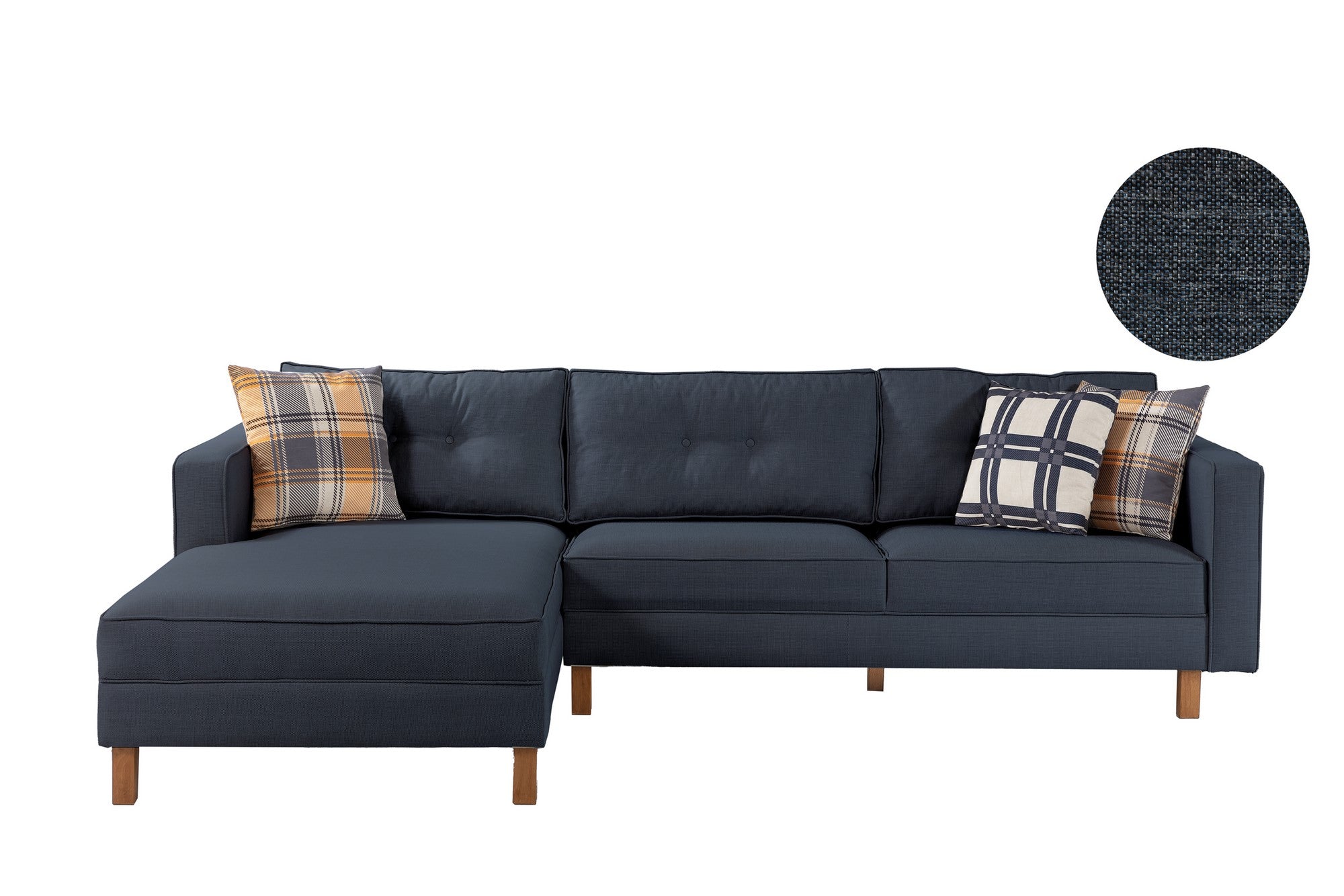 Ecksofa mit Chaiselongue Links, 3-Sitzer, aus Samtstoff, Castle Blau