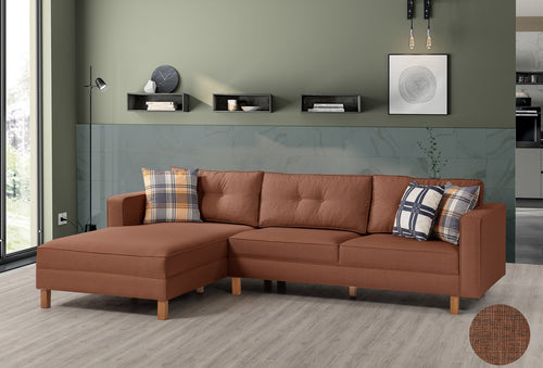 Ecksofa mit Chaiselongue Links, 3-Sitzer, aus Samtstoff, Castle Rost (1)