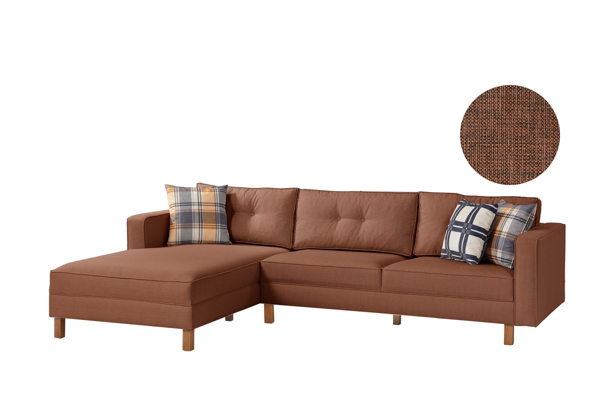 Ecksofa mit Chaiselongue Links, 3-Sitzer, aus Samtstoff, Castle Rost (2)