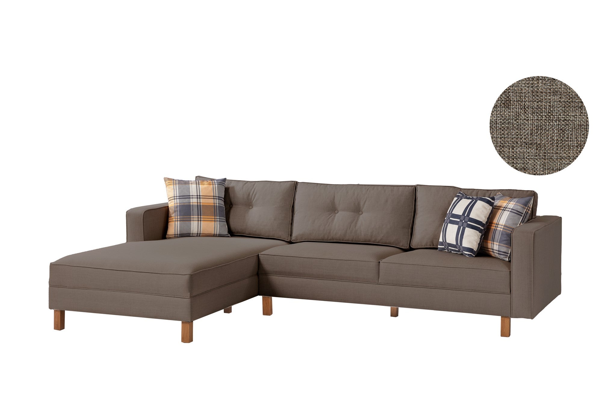 Ecksofa mit Chaiselongue Links, 3-Sitzer, aus Samtstoff, Castle Beige (2)