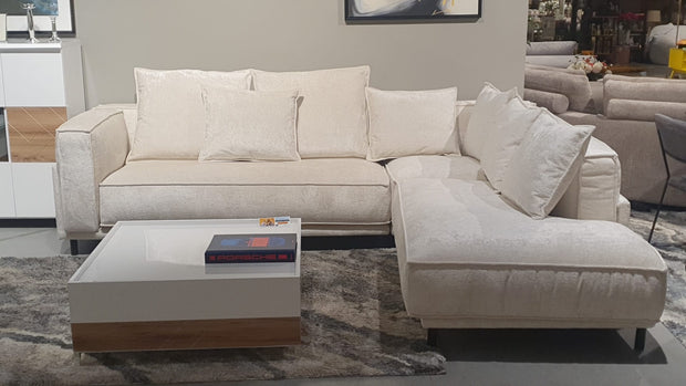 Ecksofa mit Chaiselongue Rechts, 5-Sitzer, aus Stoff, Laur Set 2 Creme