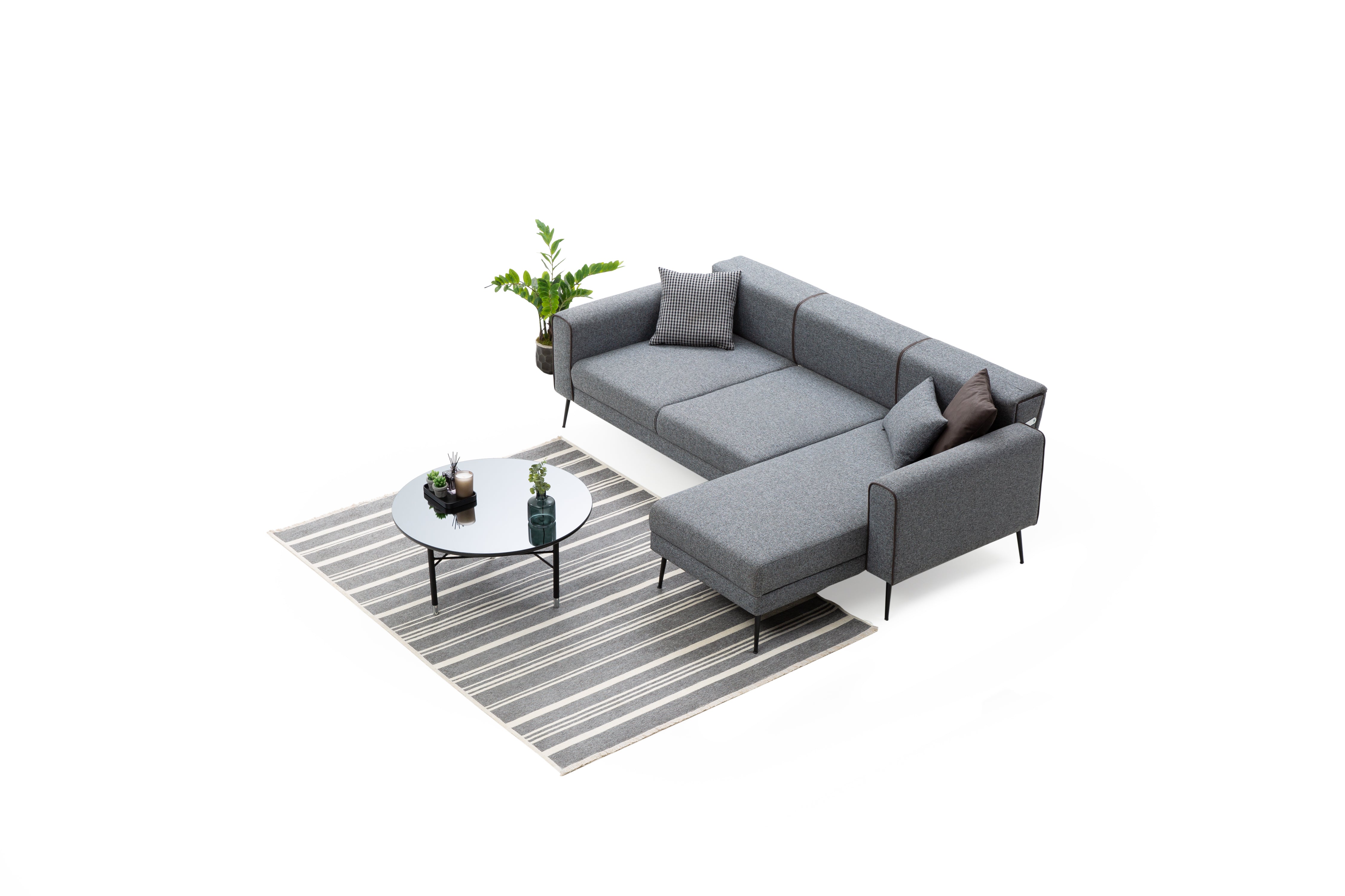 Ecksofa Schlaffunktion mit Chaiselongue Rechts, 3-Sitzer, aus Stoff, Elita Grau (2)