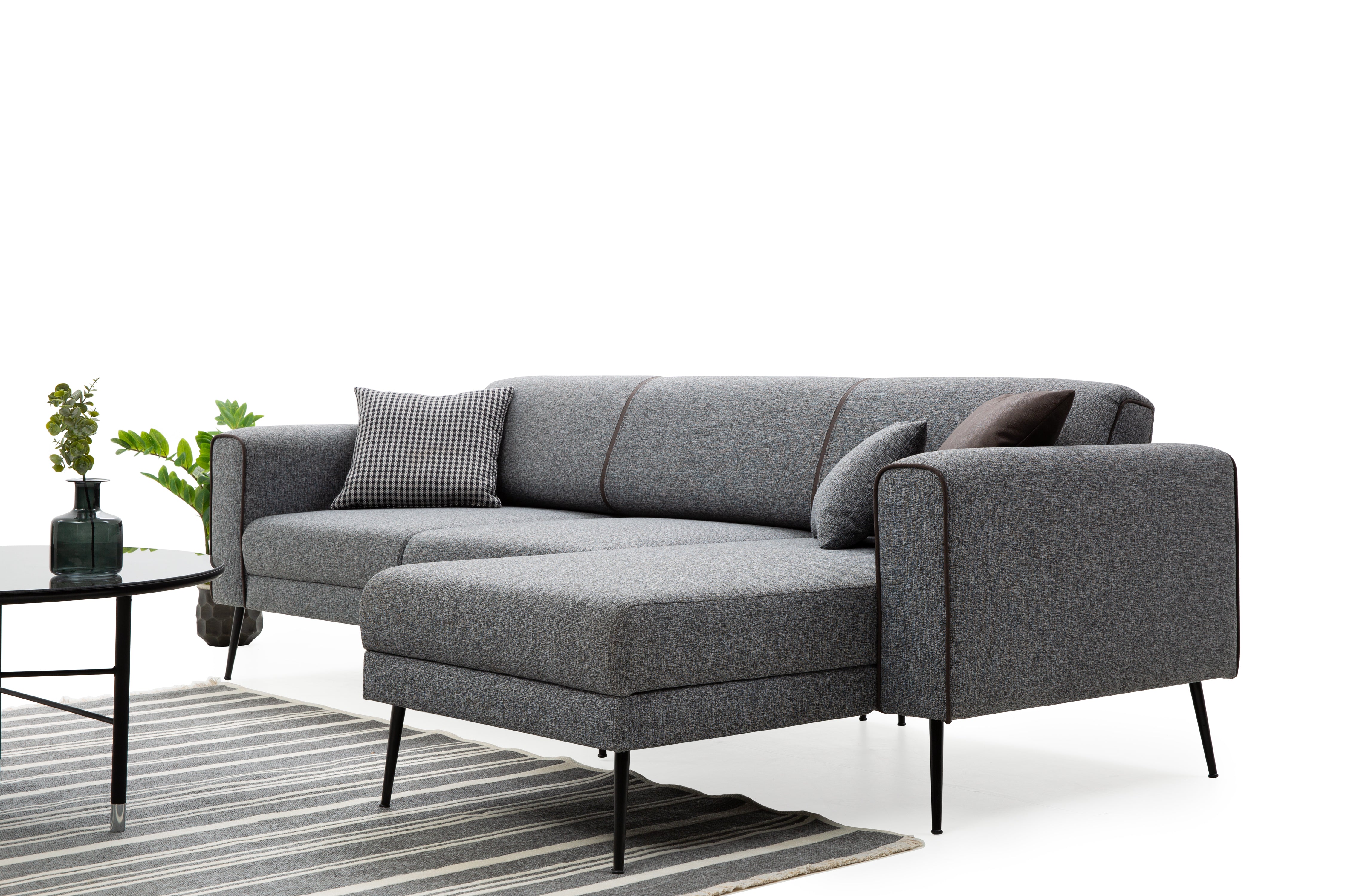 Ecksofa Schlaffunktion mit Chaiselongue Rechts, 3-Sitzer, aus Stoff, Elita Grau (3)