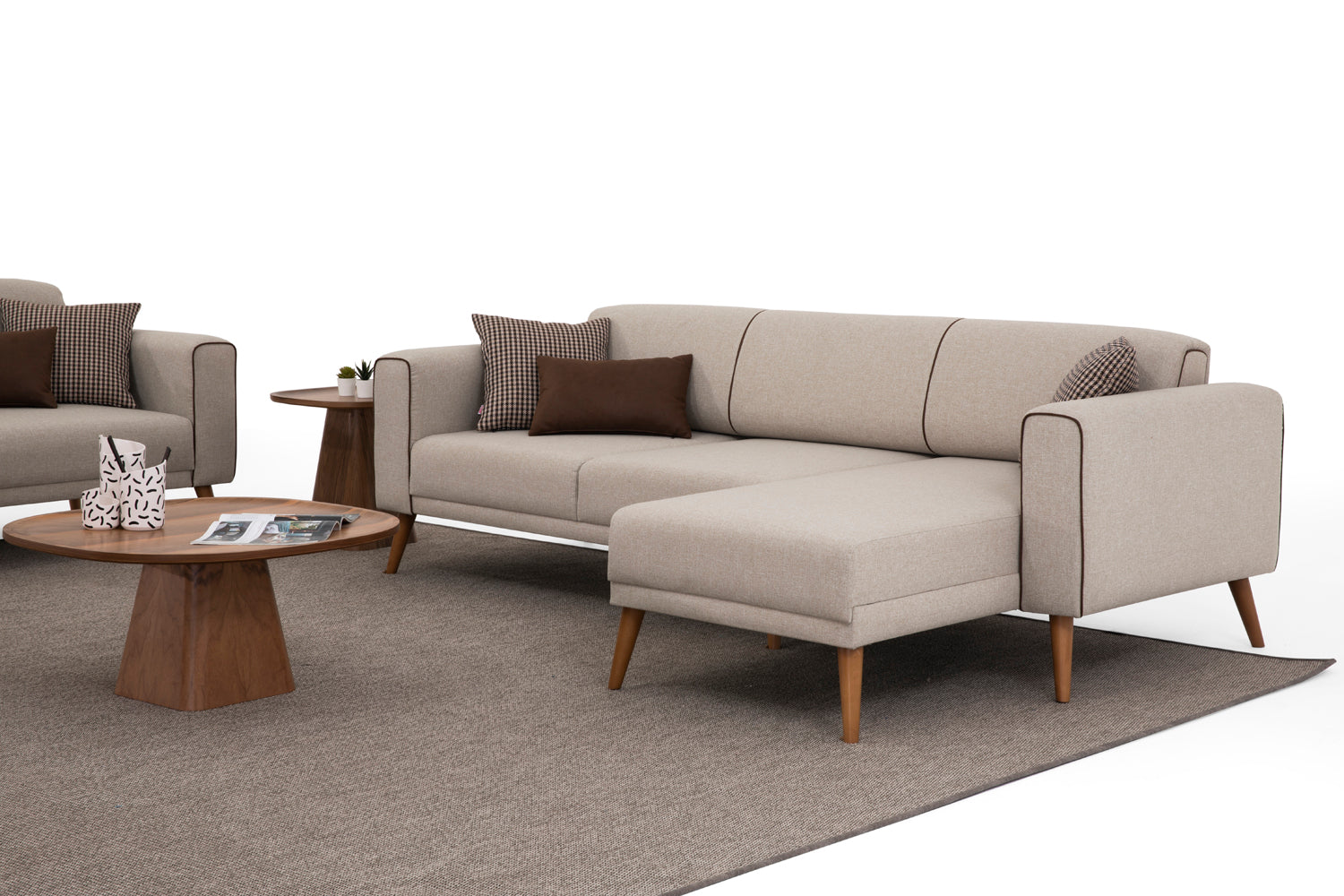 Ecksofa Schlaffunktion mit Chaiselongue Rechts, 3-Sitzer, aus Stoff, Elita Beige (2)