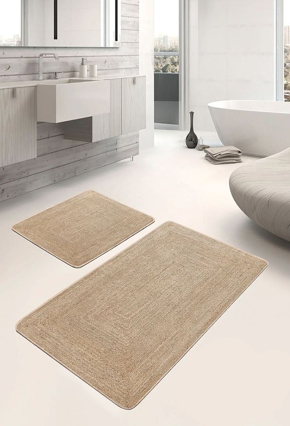 Badematten rutschfest Set 2-teilig Suna BPS636 Rectangle Bej 100 x 60 cm / 60 x 50 cm Beige, 100 x 60 cm / 60 x 50 cm (3)