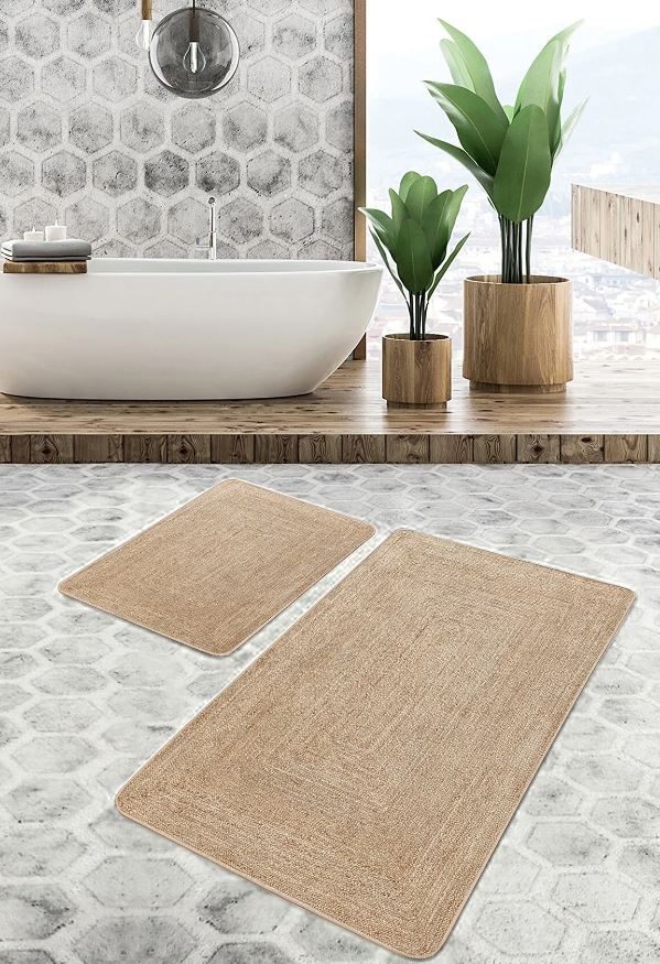 Badematten rutschfest Set 2-teilig Suna BPS636 Rectangle Bej 100 x 60 cm / 60 x 50 cm Beige, 100 x 60 cm / 60 x 50 cm (4)