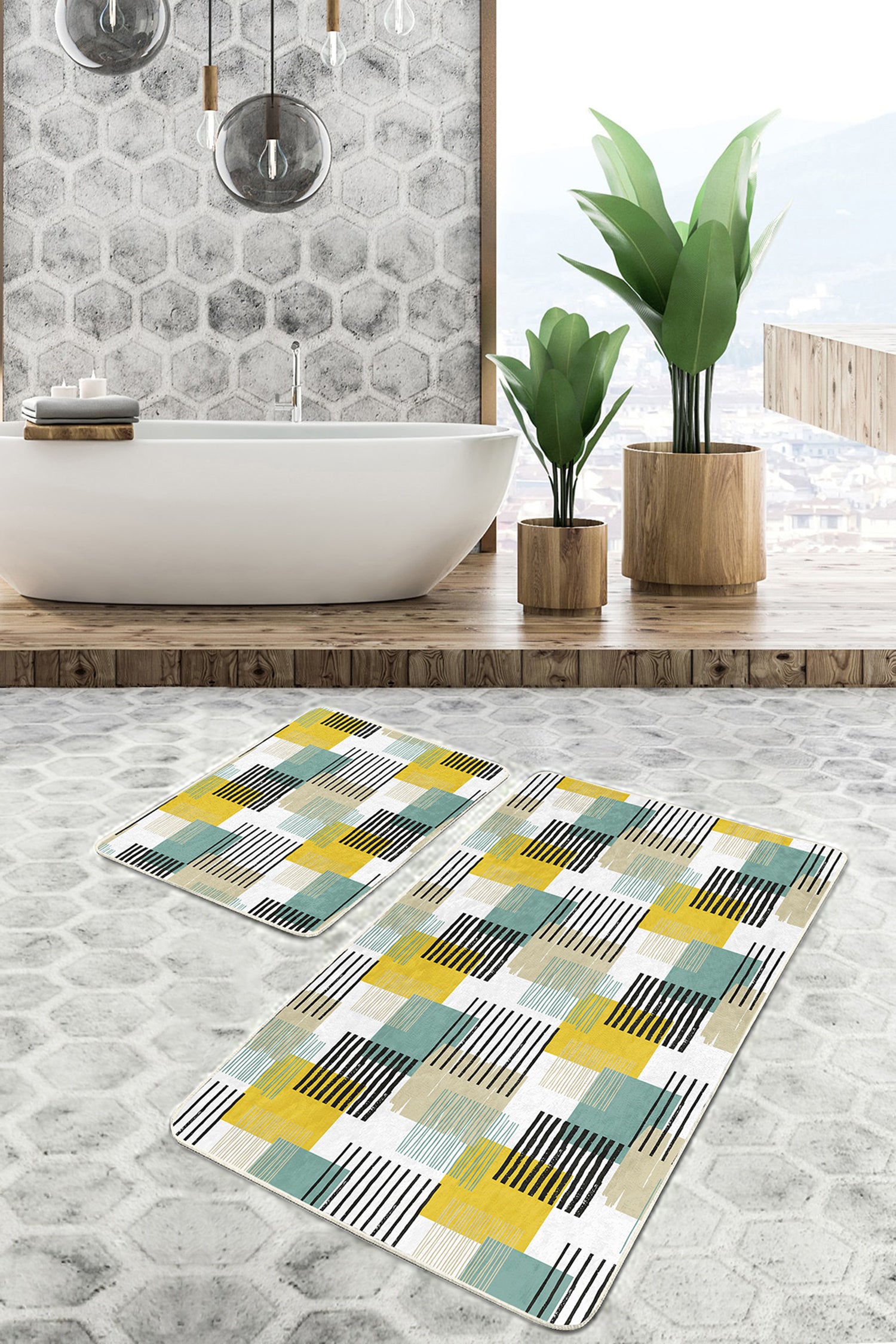 Badematten rutschfest Set 2-teilig Kenan BPS223 Rectangle Mehrfarben, 100 x 60 cm / 60 x 50 cm