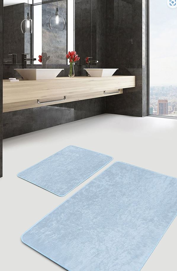 Badematten rutschfest Set 2-teilig Seyran BPS624 Rectangle Bleu 100 x 60 cm / 60 x 50 cm Blau, 100 x 60 cm / 60 x 50 cm (4)