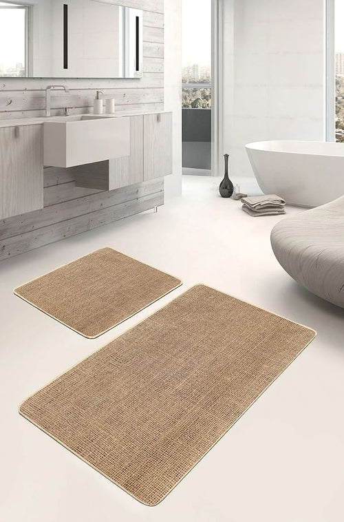 Badematten rutschfest Set 2-teilig Seyran BPS622 Rectangle Grej 100 x 60 cm / 60 x 50 cm Cappuccino, 100 x 60 cm / 60 x 50 cm