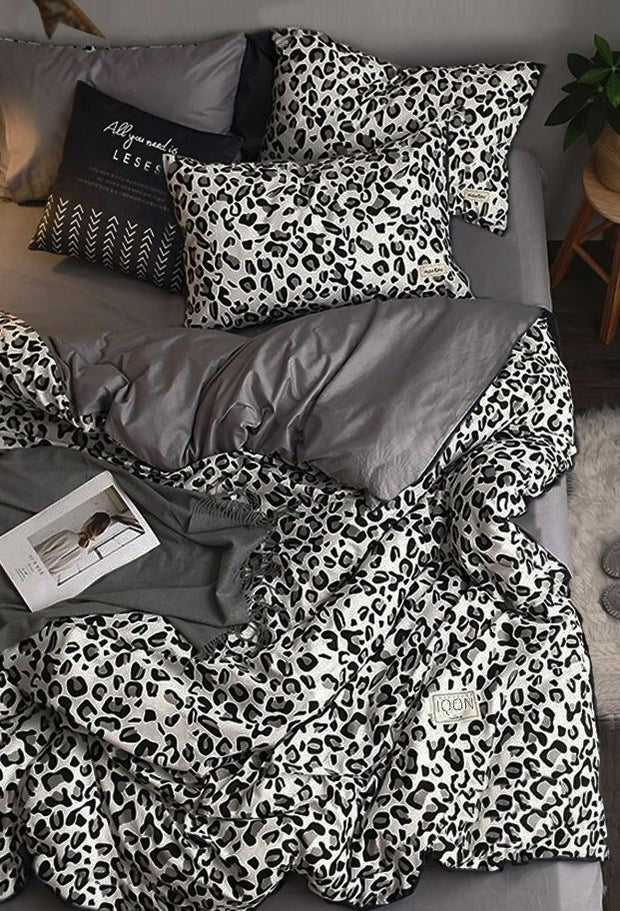 Bettwäsche Ranforce Baumwolle Leopard Grau, 200 x 220 cm