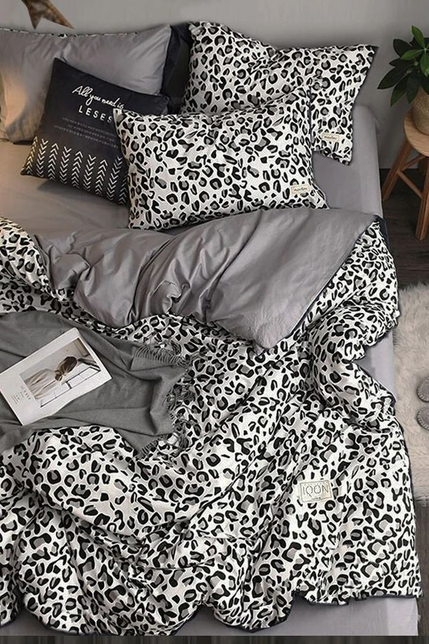 Bettwäsche Ranforce Baumwolle Leopard Weiß und Schwarz, 160 x 220 cm