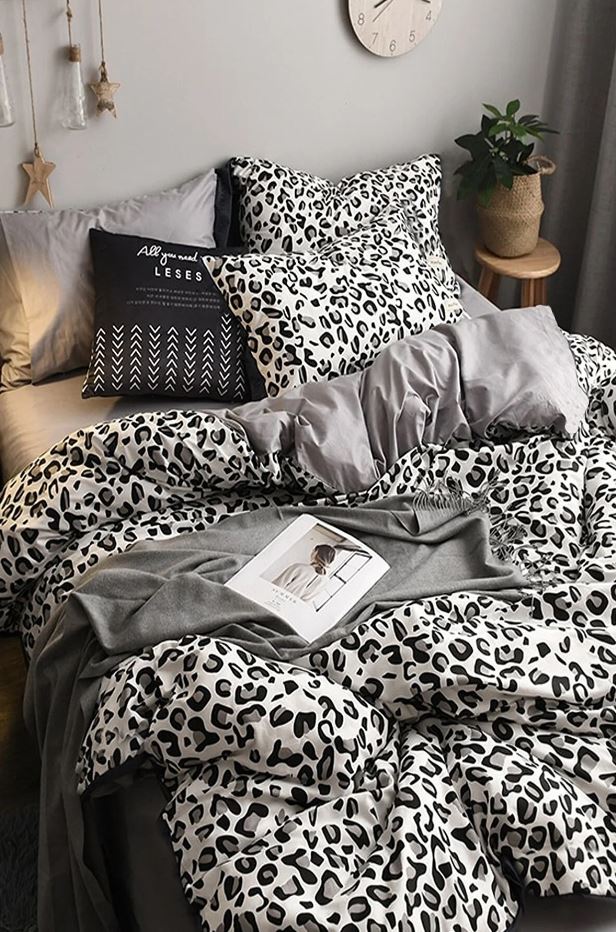 Bettwäsche Ranforce Baumwolle Leopard Weiß und Schwarz, 160 x 220 cm (1)