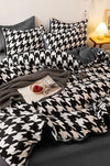 Bettwäsche Ranforce Baumwolle Houndstooth Weiß und Schwarz, 200 x 220 cm