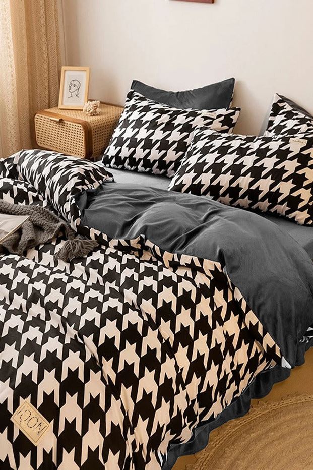 Bettwäsche Ranforce Baumwolle Houndstooth Weiß und Schwarz, 200 x 220 cm (2)