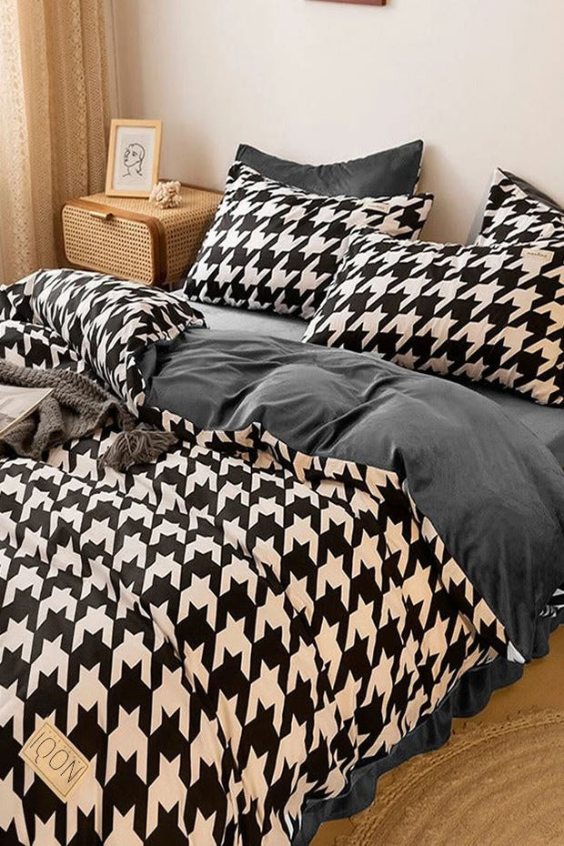 Bettwäsche Ranforce Baumwolle Houndstooth Weiß und Schwarz, 200 x 220 cm (2)