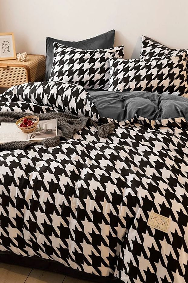 Bettwäsche Ranforce Baumwolle Houndstooth Weiß und Schwarz, 200 x 220 cm (3)