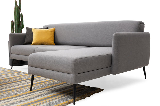 Ecksofa Schlaffunktion mit Chaiselongue Rechts, 3-Sitzer, aus Stoff, Meda Grau (3)