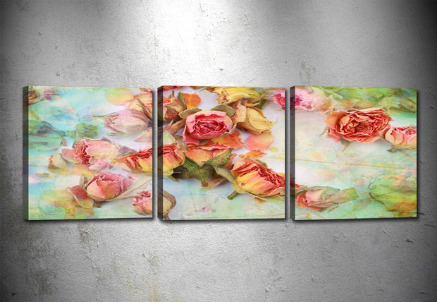 Leinwandbilder 3er Set Rose Blossoms Mehrfarben, 90 x 30 cm