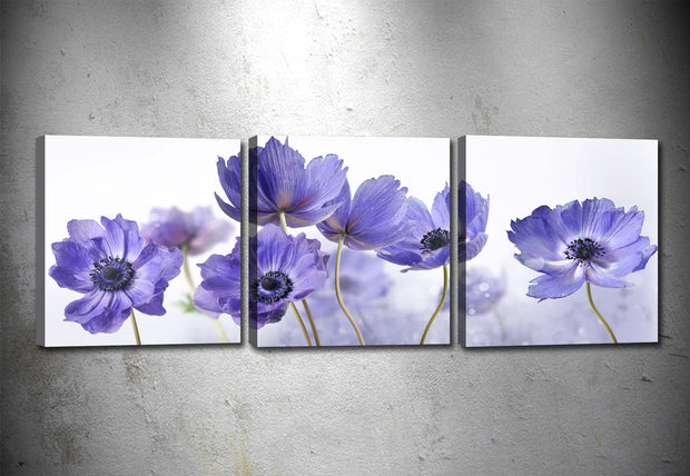 Leinwandbilder 3er Set Purple Flowers Mehrfarben, 90 x 30 cm