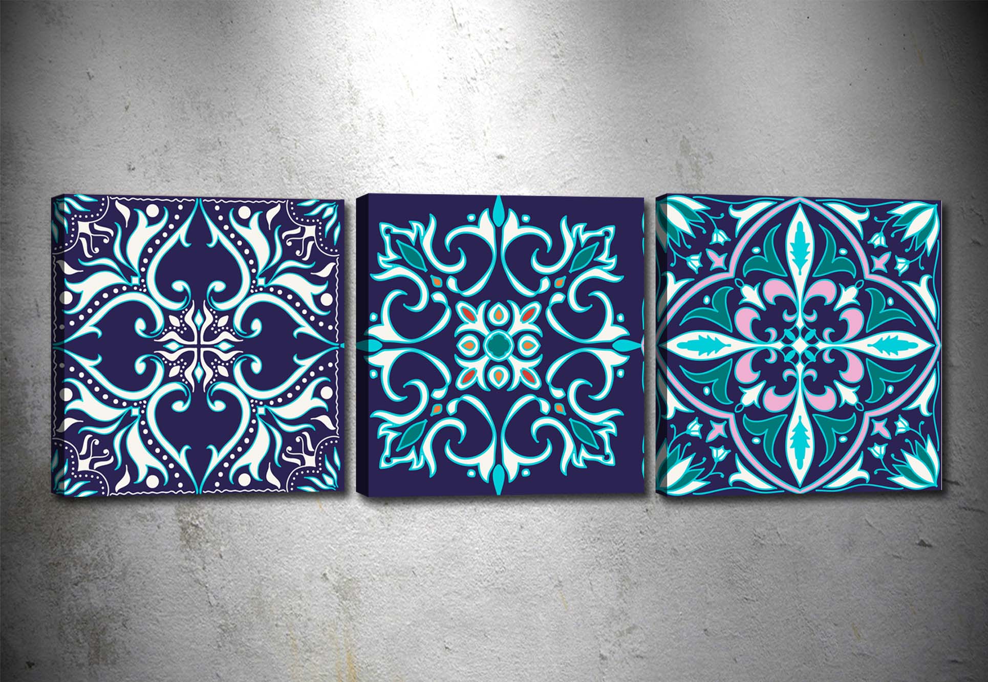 Leinwandbilder 3er Set Mandala Blue Mehrfarben, 90 x 30 cm