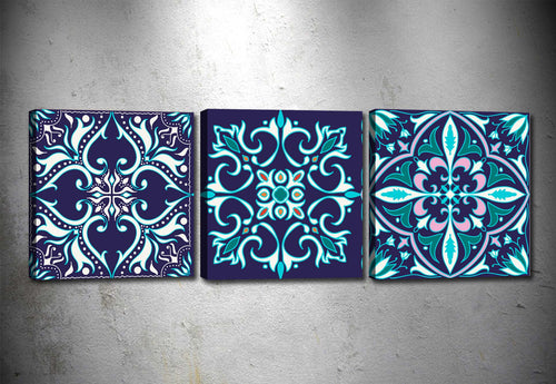 Leinwandbilder 3er Set Mandala Blue Mehrfarben, 90 x 30 cm