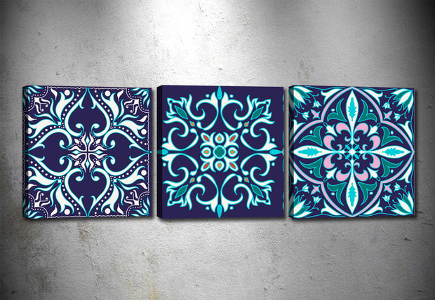 Leinwandbilder 3er Set Mandala Blue Mehrfarben, 90 x 30 cm